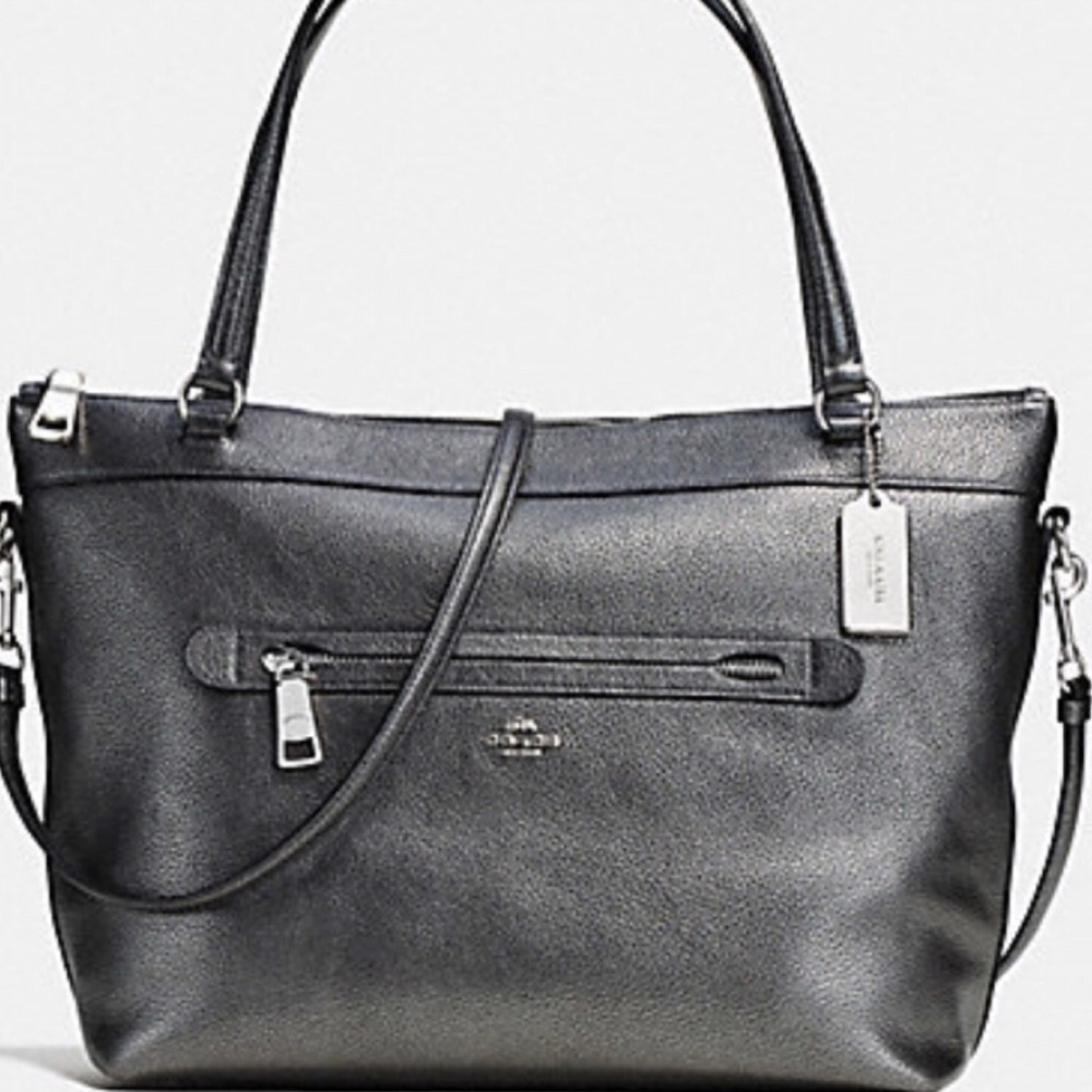 COPY - COACH TYLER TOTE IN METALLIC PEBBLE LEATHER
